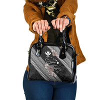 Aloha Hawaii Hibiscus and Plumeria Flowers Shoulder Handbag Kanaka Maoli Tattoo Polynesian Pattern Gray Color LT03 One Size Black - Polynesian Pride
