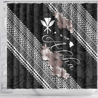 Aloha Hawaii Hibiscus and Plumeria Flowers Shower Curtain Kanaka Maoli Tattoo Polynesian Pattern Gray Color LT03 - Polynesian Pride