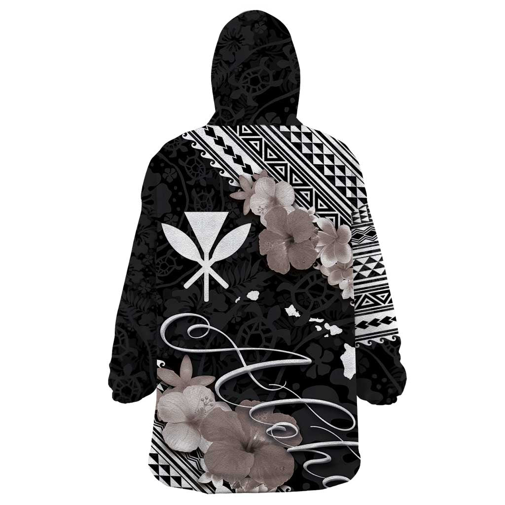 Aloha Hawaii Hibiscus and Plumeria Flowers Wearable Blanket Hoodie Kanaka Maoli Tattoo Polynesian Pattern Gray Color LT03 - Polynesian Pride