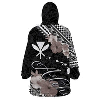 Aloha Hawaii Hibiscus and Plumeria Flowers Wearable Blanket Hoodie Kanaka Maoli Tattoo Polynesian Pattern Gray Color LT03 - Polynesian Pride