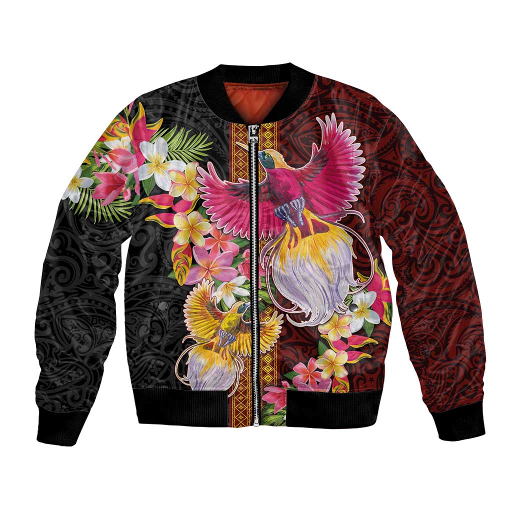 Papua New Guinea Birds and Frangipani Bomber Jacket Melanesian Art Tattoos - Polynesian Pride