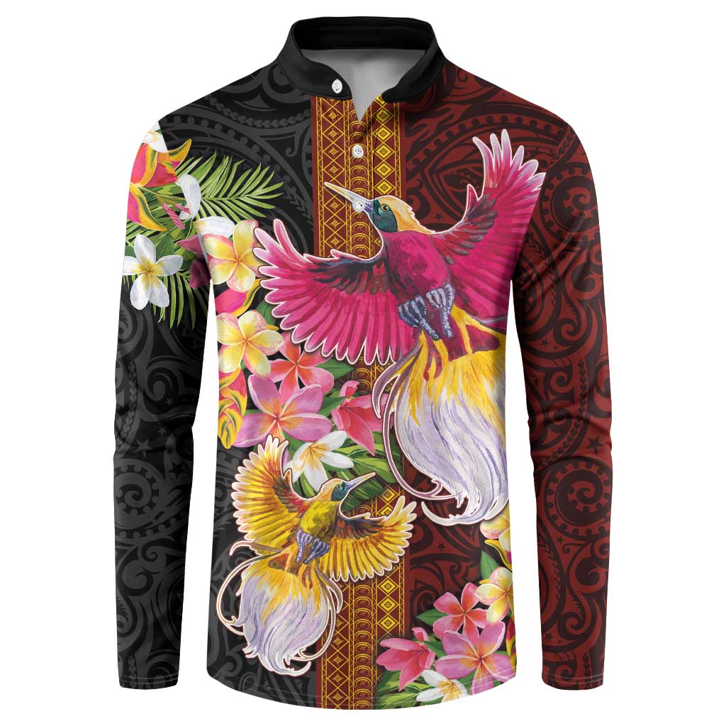 Papua New Guinea Birds and Frangipani Button Sweatshirt Melanesian Art Tattoos - Polynesian Pride