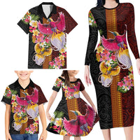 Papua New Guinea Birds and Frangipani Family Matching Long Sleeve Bodycon Dress and Hawaiian Shirt Melanesian Art Tattoos LT03 - Polynesian Pride