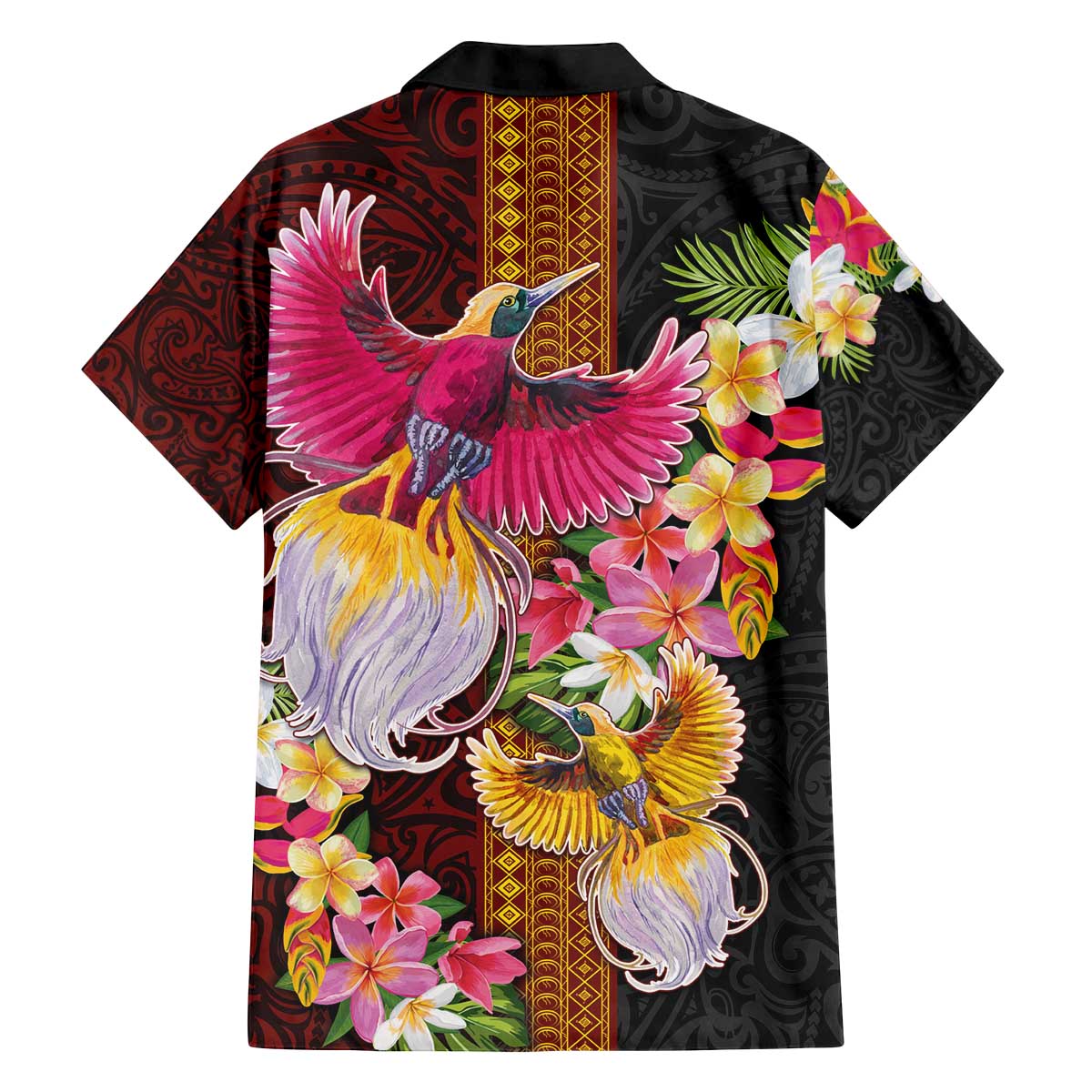 Papua New Guinea Birds and Frangipani Family Matching Off The Shoulder Long Sleeve Dress and Hawaiian Shirt Melanesian Art Tattoos - Polynesian Pride