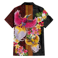 Papua New Guinea Birds and Frangipani Family Matching Off Shoulder Short Dress and Hawaiian Shirt Melanesian Art Tattoos - Polynesian Pride