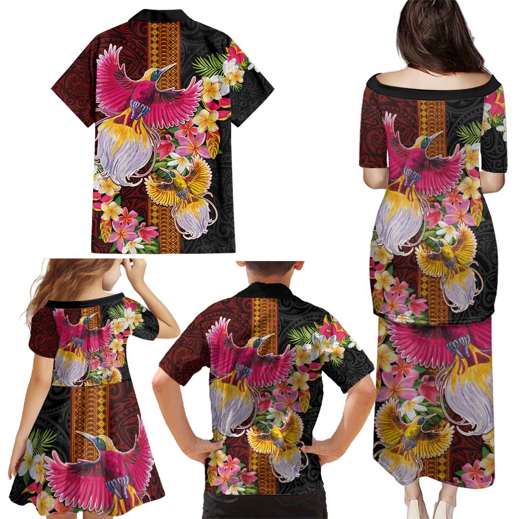 Papua New Guinea Birds and Frangipani Family Matching Puletasi and Hawaiian Shirt Melanesian Art Tattoos LT03 - Polynesian Pride