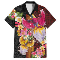 Papua New Guinea Birds and Frangipani Family Matching Puletasi and Hawaiian Shirt Melanesian Art Tattoos LT03 Dad's Shirt - Short Sleeve Black - Polynesian Pride