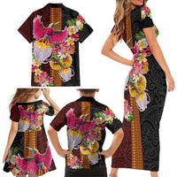 Papua New Guinea Birds and Frangipani Family Matching Short Sleeve Bodycon Dress and Hawaiian Shirt Melanesian Art Tattoos LT03 - Polynesian Pride