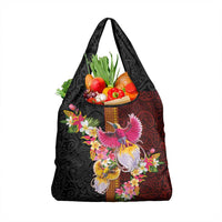 Papua New Guinea Birds and Frangipani Grocery Bag Melanesian Art Tattoos LT03 1-pack One Size Black - Polynesian Pride