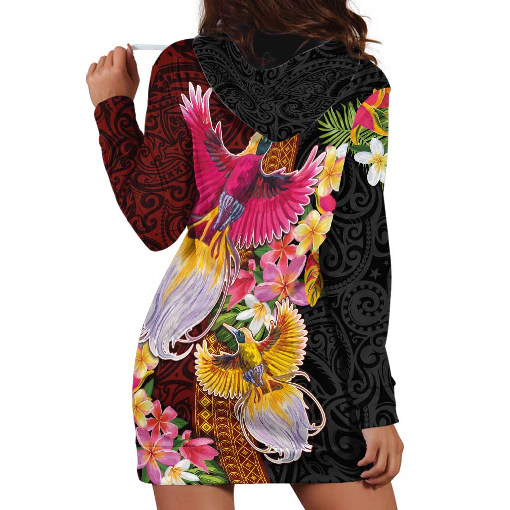 Papua New Guinea Birds and Frangipani Hoodie Dress Melanesian Art Tattoos - Polynesian Pride