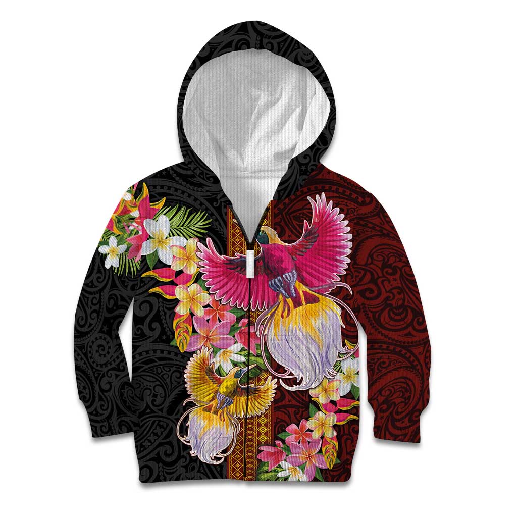 Papua New Guinea Birds and Frangipani Kid Hoodie Melanesian Art Tattoos - Polynesian Pride