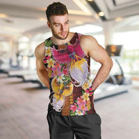 Papua New Guinea Birds and Frangipani Men Tank Top Melanesian Art Tattoos LT03 Black - Polynesian Pride