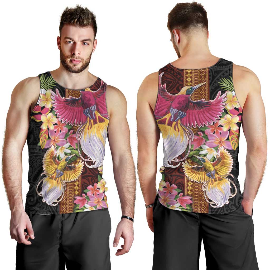 Papua New Guinea Birds and Frangipani Men Tank Top Melanesian Art Tattoos LT03 - Polynesian Pride