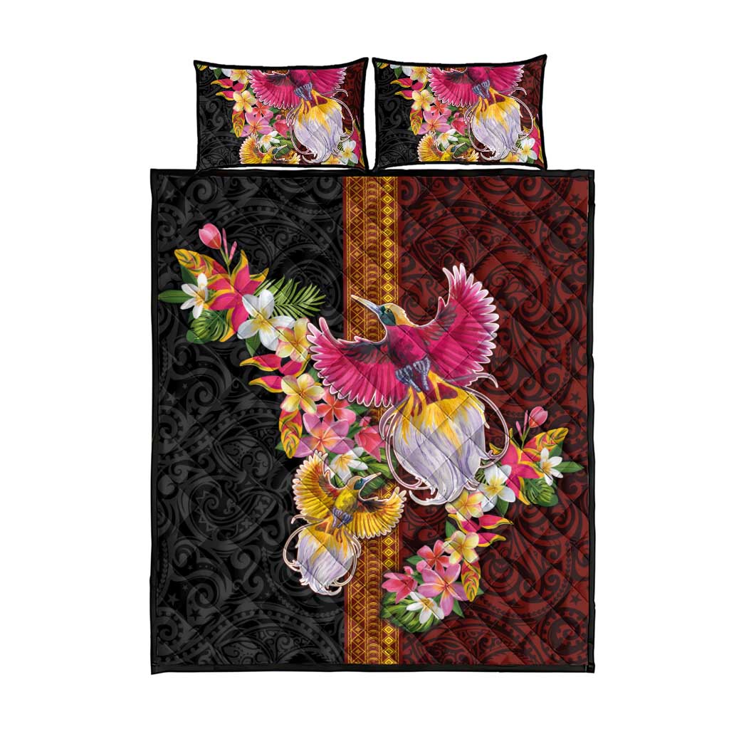Papua New Guinea Birds and Frangipani Quilt Bed Set Melanesian Art Tattoos - Polynesian Pride