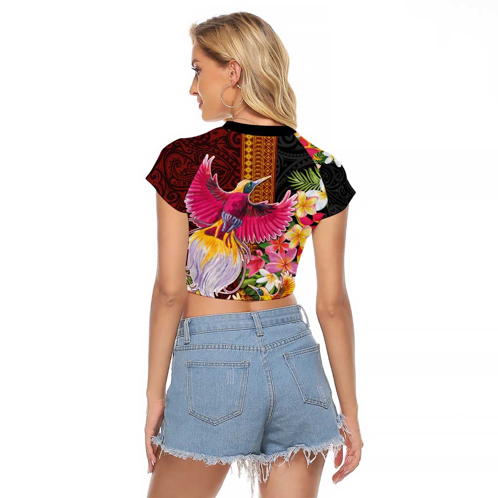 Papua New Guinea Birds and Frangipani Raglan Cropped T Shirt Melanesian Art Tattoos LT03 - Polynesian Pride