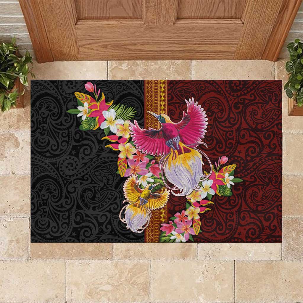 Papua New Guinea Birds and Frangipani Rubber Doormat Melanesian Art Tattoos - Polynesian Pride