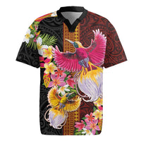 Papua New Guinea Birds and Frangipani Rugby Jersey Melanesian Art Tattoos - Polynesian Pride