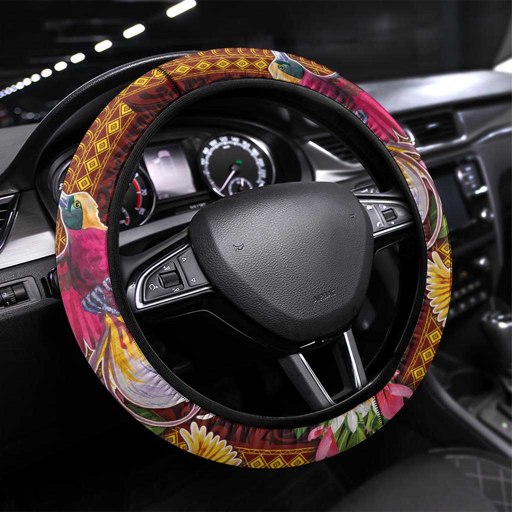 Papua New Guinea Birds and Frangipani Steering Wheel Cover Melanesian Art Tattoos - Polynesian Pride