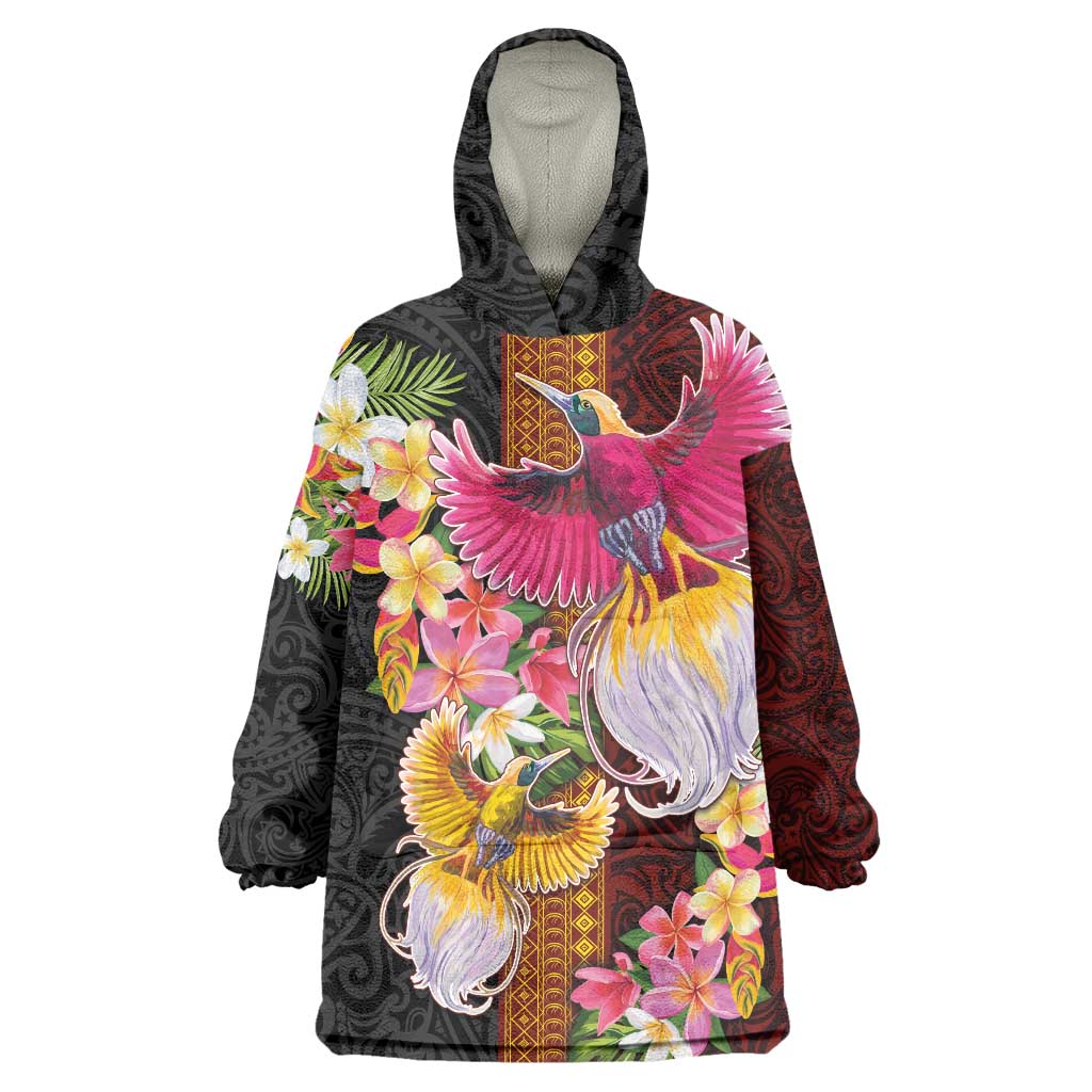 Papua New Guinea Birds and Frangipani Wearable Blanket Hoodie Melanesian Art Tattoos - Polynesian Pride
