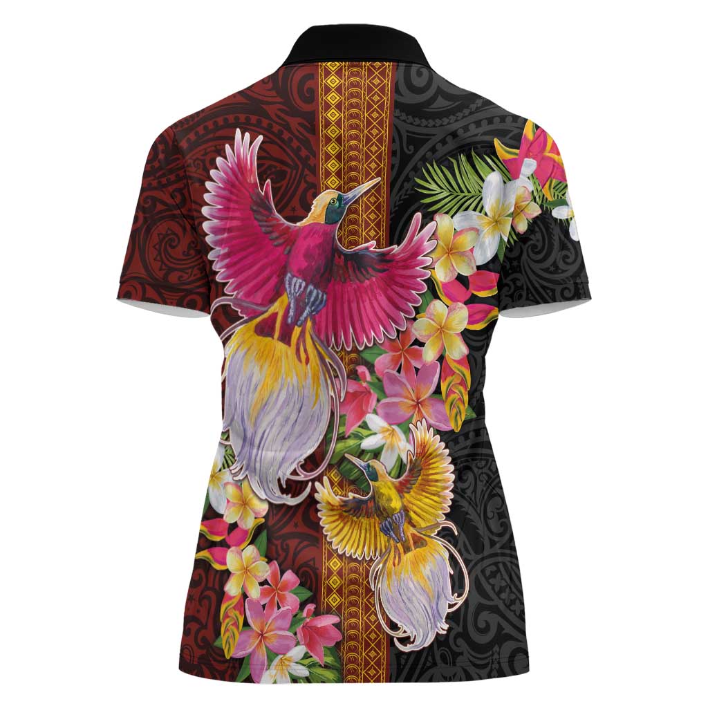 Papua New Guinea Birds and Frangipani Women Polo Shirt Melanesian Art Tattoos - Polynesian Pride