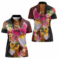 Papua New Guinea Birds and Frangipani Women Polo Shirt Melanesian Art Tattoos - Polynesian Pride