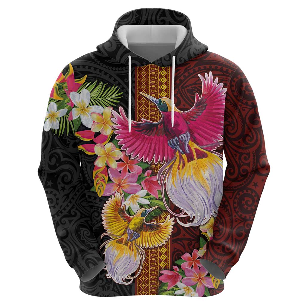 Papua New Guinea Birds and Frangipani Zip Hoodie Melanesian Art Tattoos - Polynesian Pride
