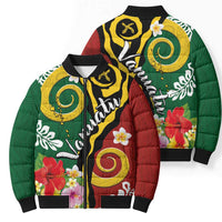 Melanesian Vanuatu Tribal Boar Tusk Bomber Puffer Jacket Tropical Plants and Namele Motifs - Polynesian Pride