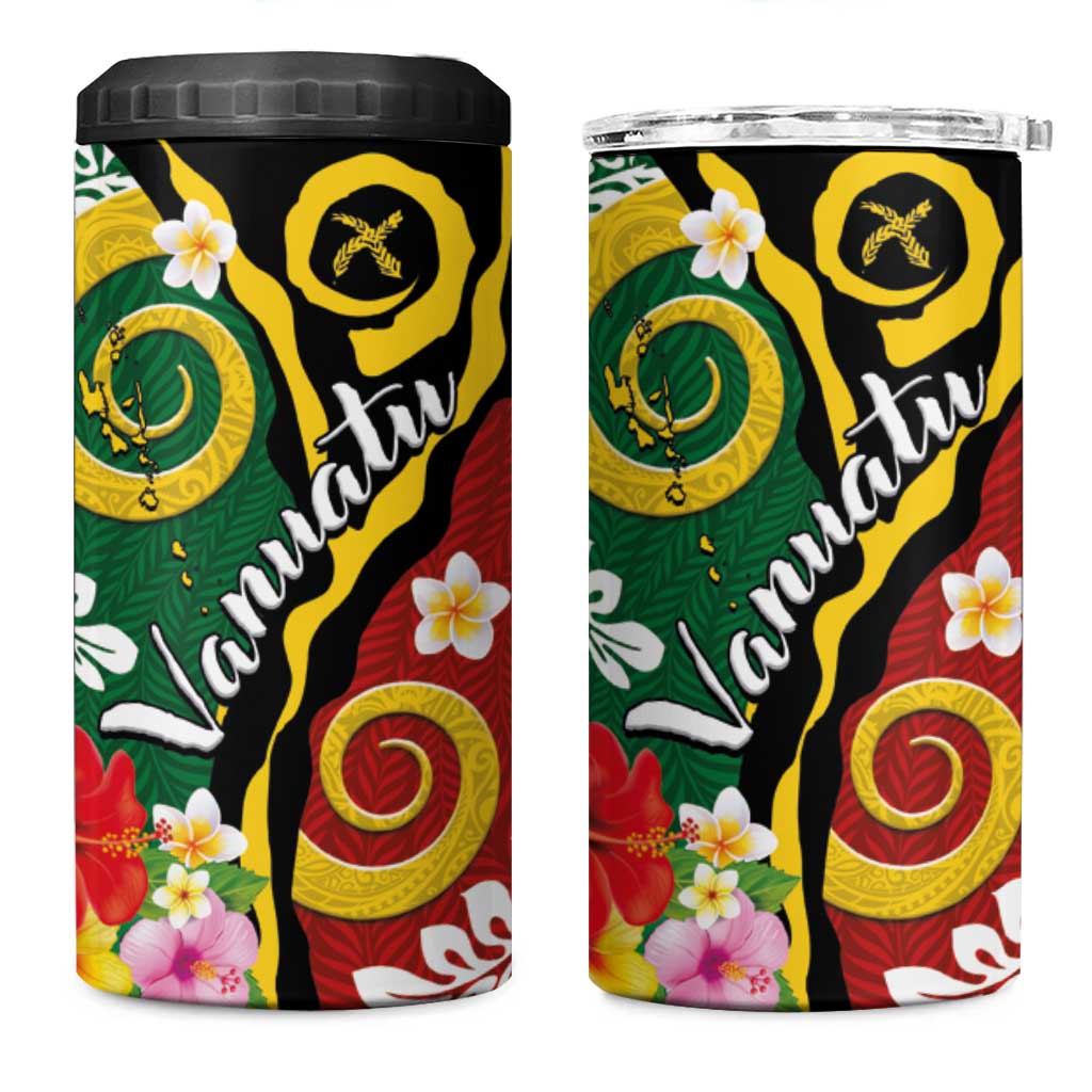 Melanesian Vanuatu Tribal Boar Tusk 4 in 1 Can Cooler Tumbler Tropical Plants and Namele Motifs - Polynesian Pride
