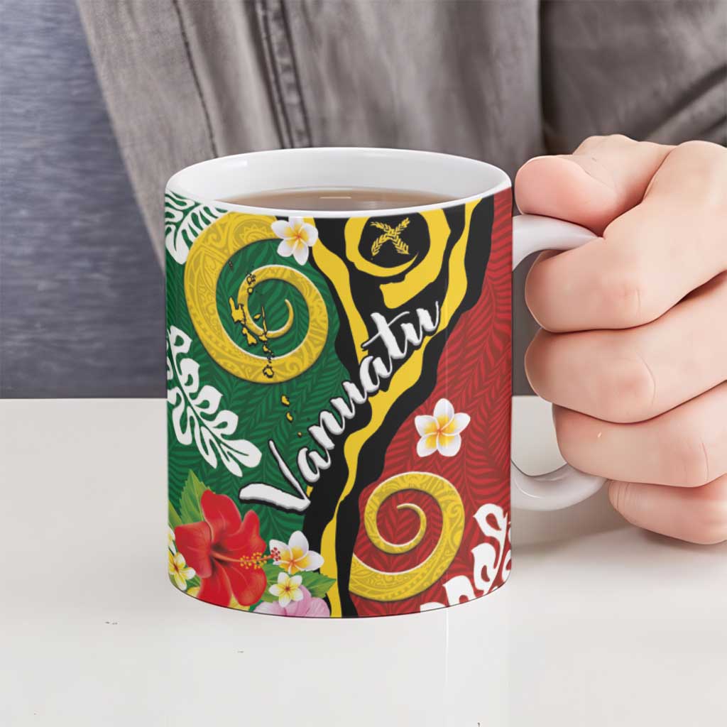 Melanesian Vanuatu Tribal Boar Tusk Ceramic Mug Tropical Plants and Namele Motifs - Polynesian Pride