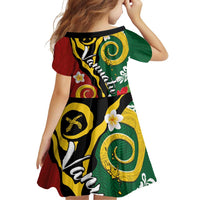 Melanesian Vanuatu Tribal Boar Tusk Family Matching Off Shoulder Short Dress and Hawaiian Shirt Tropical Plants and Namele Motifs - Polynesian Pride