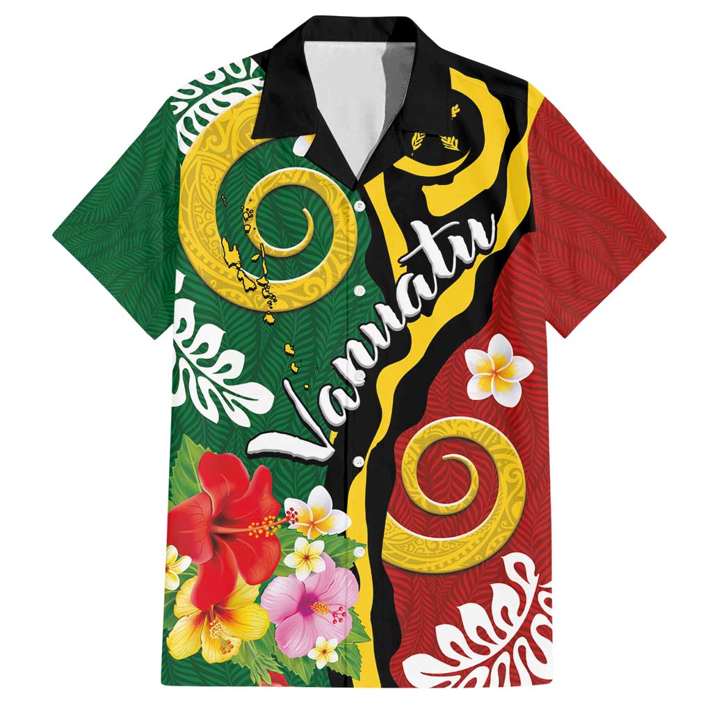 Melanesian Vanuatu Tribal Boar Tusk Family Matching Puletasi and Hawaiian Shirt Tropical Plants and Namele Motifs - Polynesian Pride