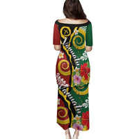 Melanesian Vanuatu Tribal Boar Tusk Family Matching Puletasi and Hawaiian Shirt Tropical Plants and Namele Motifs - Polynesian Pride