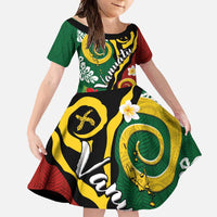 Melanesian Vanuatu Tribal Boar Tusk Family Matching Short Sleeve Bodycon Dress and Hawaiian Shirt Tropical Plants and Namele Motifs - Polynesian Pride