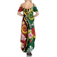 Melanesian Vanuatu Tribal Boar Tusk Family Matching Summer Maxi Dress and Hawaiian Shirt Tropical Plants and Namele Motifs - Polynesian Pride