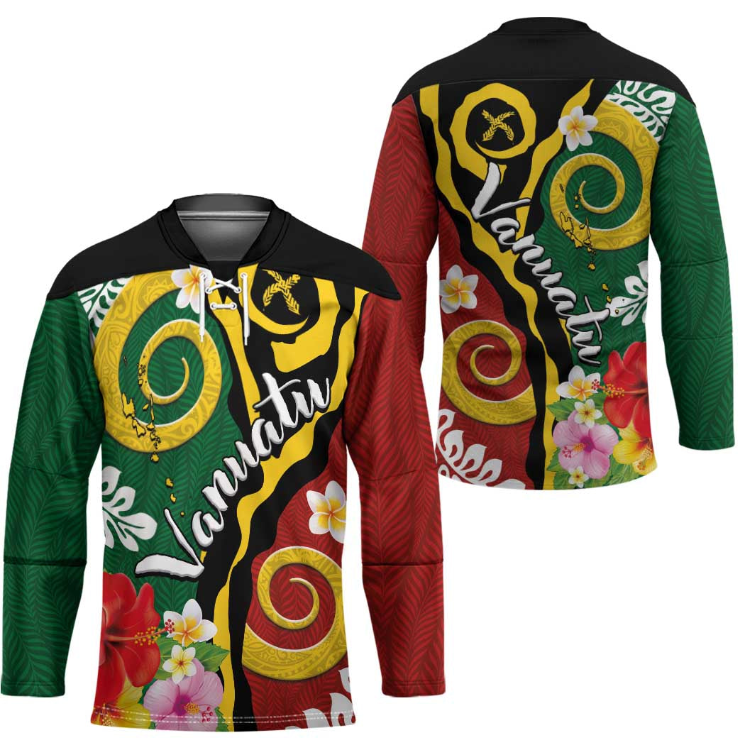 Melanesian Vanuatu Tribal Boar Tusk Hockey Jersey Tropical Plants and Namele Motifs - Polynesian Pride