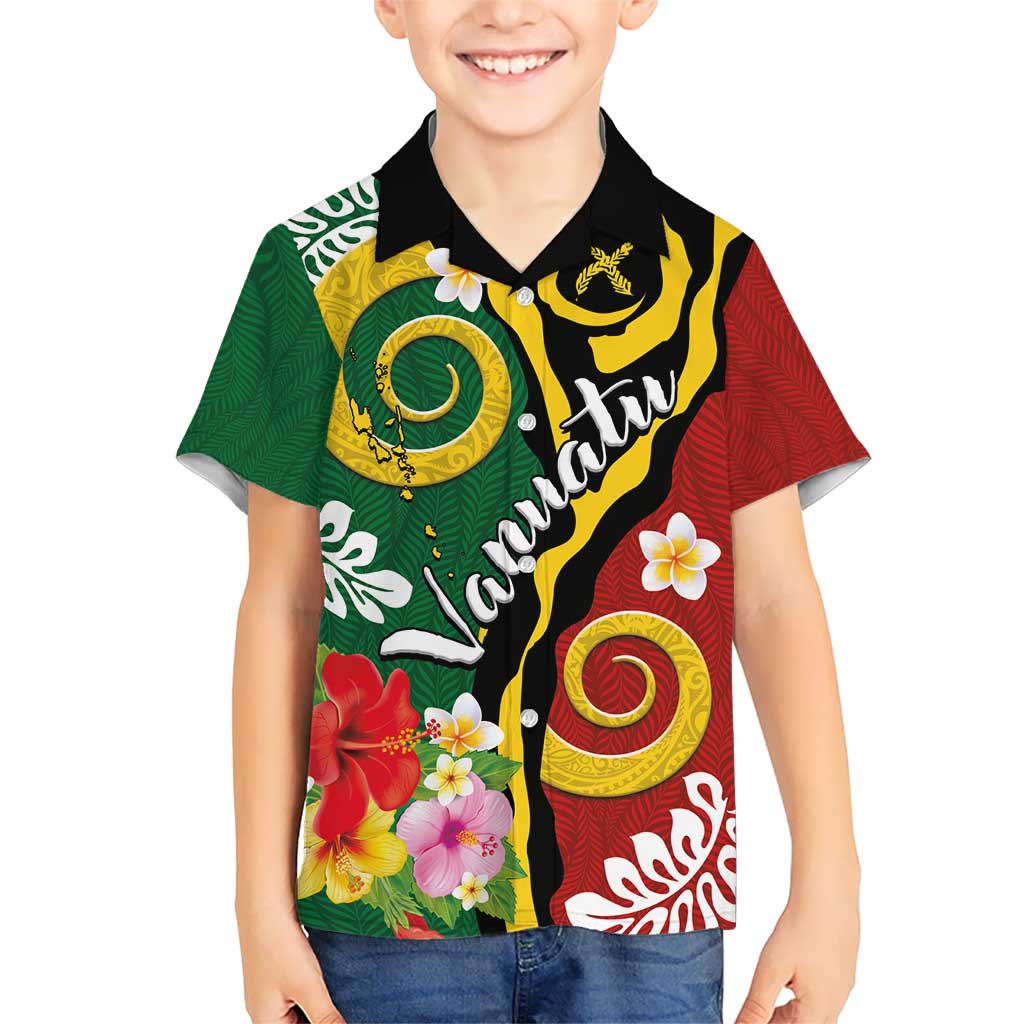 Melanesian Vanuatu Tribal Boar Tusk Kid Hawaiian Shirt Tropical Plants and Namele Motifs - Polynesian Pride