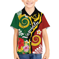 Melanesian Vanuatu Tribal Boar Tusk Kid Hawaiian Shirt Tropical Plants and Namele Motifs - Polynesian Pride