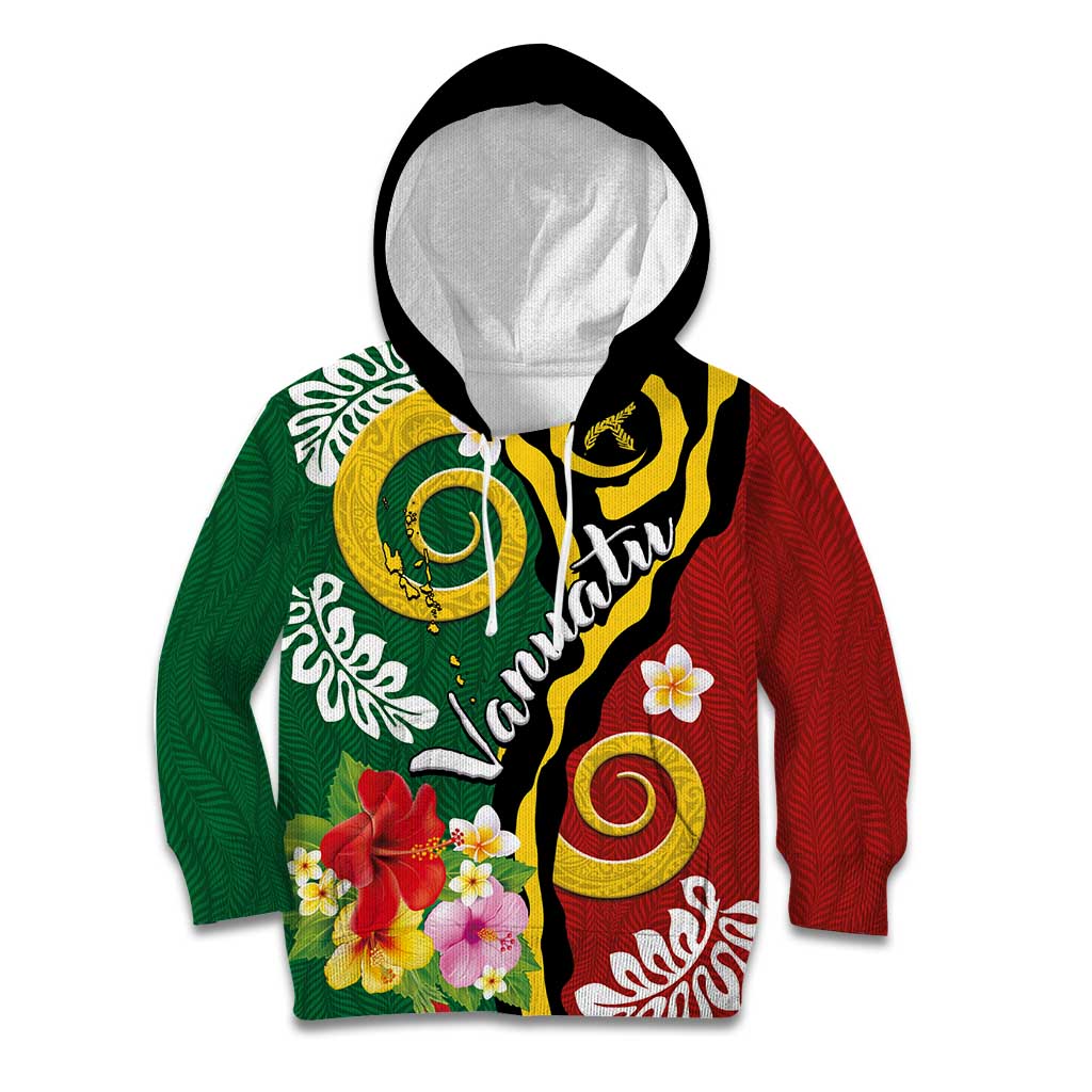 Melanesian Vanuatu Tribal Boar Tusk Kid Hoodie Tropical Plants and Namele Motifs - Polynesian Pride