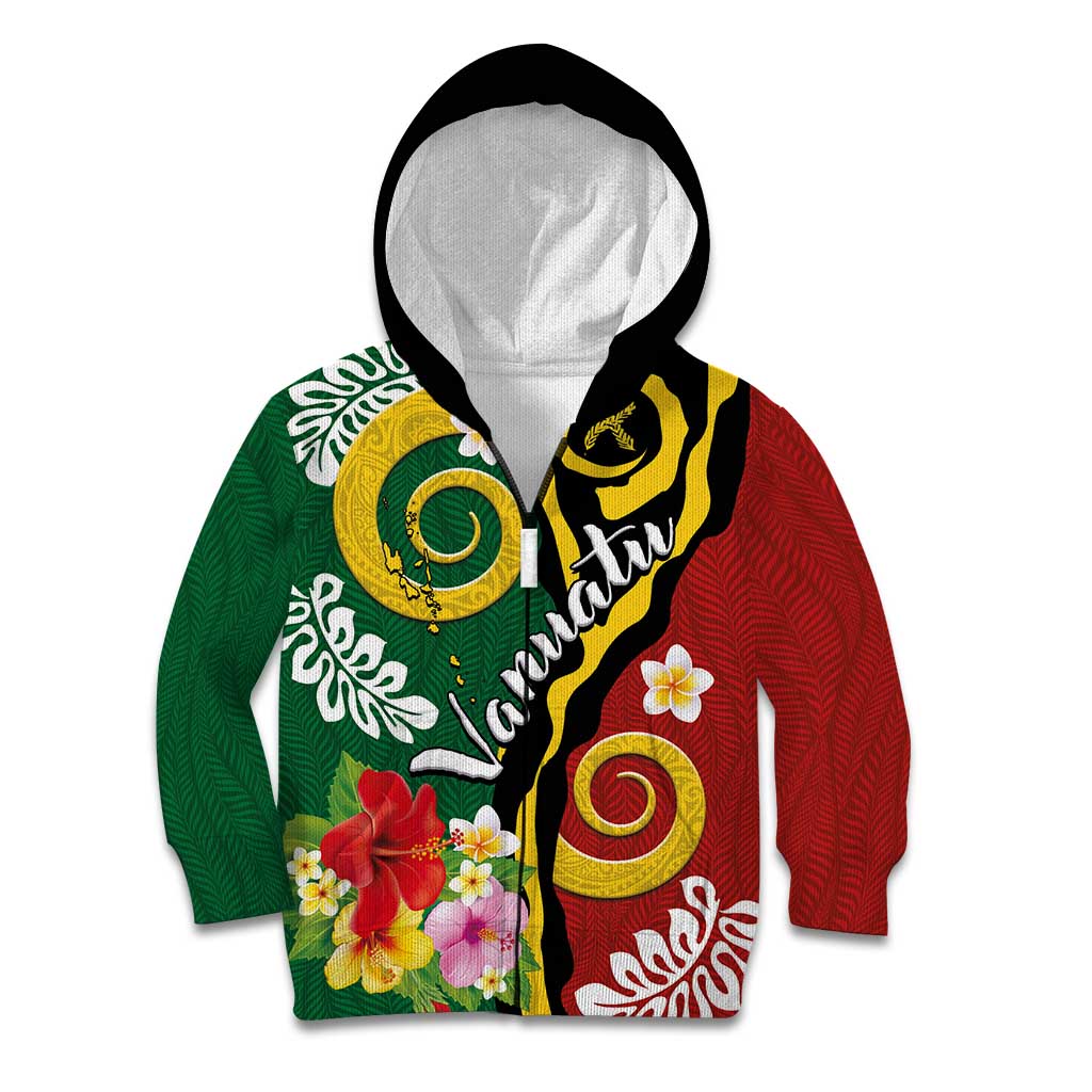 Melanesian Vanuatu Tribal Boar Tusk Kid Hoodie Tropical Plants and Namele Motifs - Polynesian Pride