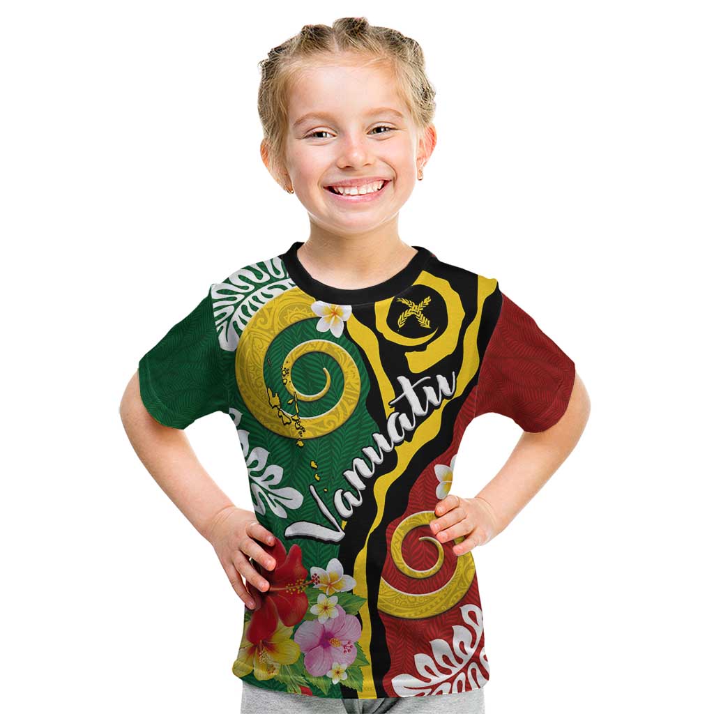 Melanesian Vanuatu Tribal Boar Tusk Kid T Shirt Tropical Plants and Namele Motifs - Polynesian Pride