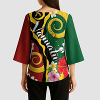 Melanesian Vanuatu Tribal Boar Tusk Kimono Sleeve Blouse Tropical Plants and Namele Motifs - Polynesian Pride
