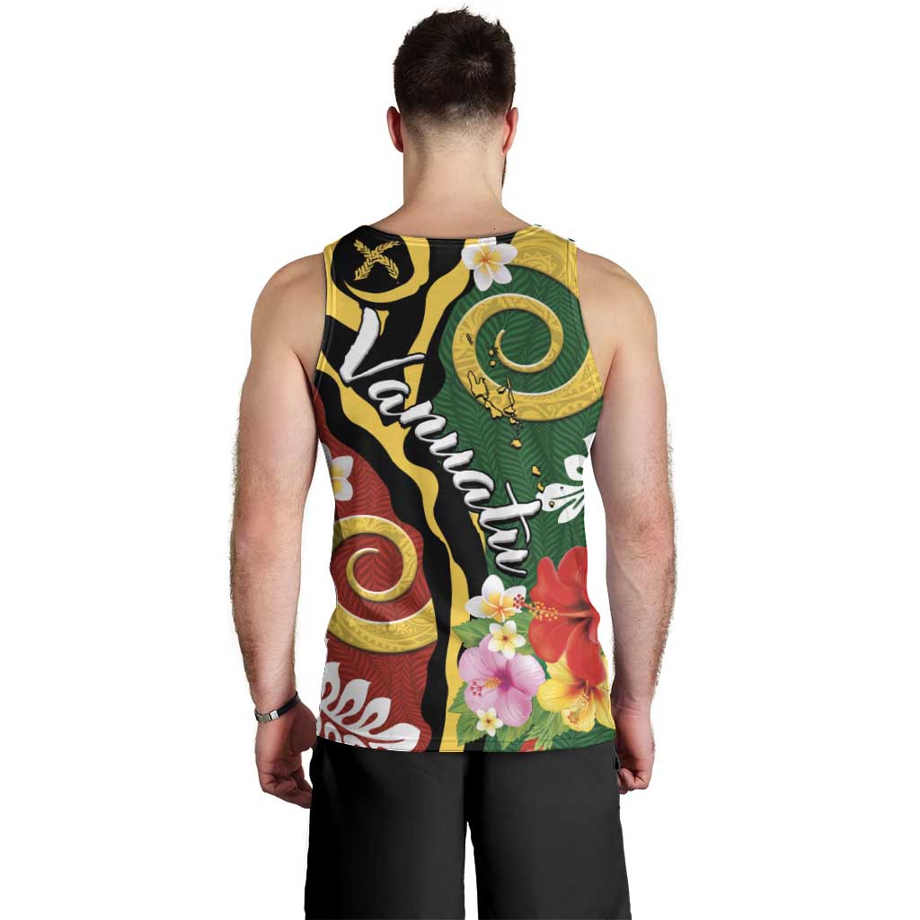 Melanesian Vanuatu Tribal Boar Tusk Men Tank Top Tropical Plants and Namele Motifs - Polynesian Pride
