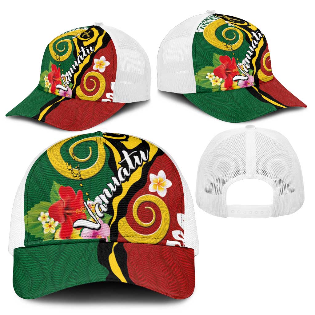 Melanesian Vanuatu Tribal Boar Tusk Mesh Trucker Cap Tropical Plants and Namele Motifs - Polynesian Pride