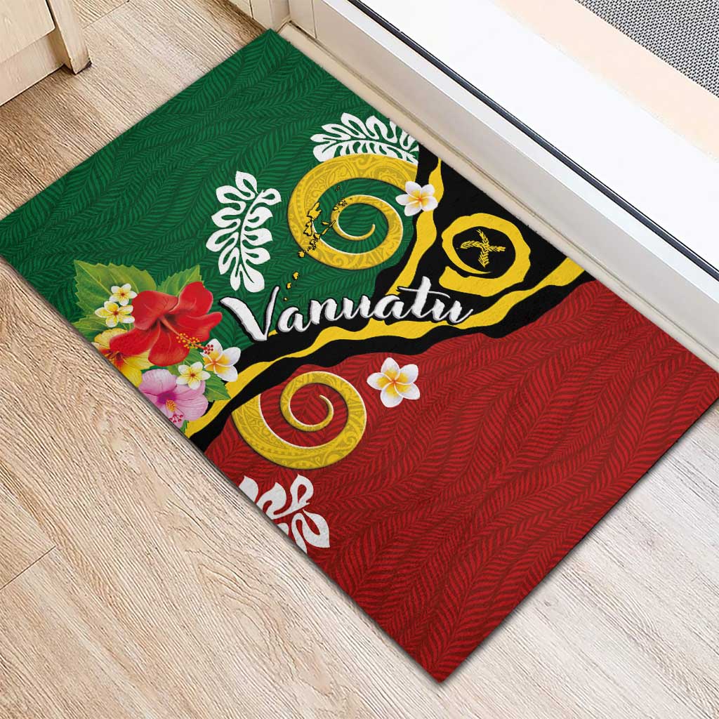 Melanesian Vanuatu Tribal Boar Tusk Rubber Doormat Tropical Plants and Namele Motifs - Polynesian Pride