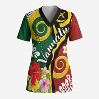 Melanesian Vanuatu Tribal Boar Tusk Scrub Top Tropical Plants and Namele Motifs - Polynesian Pride