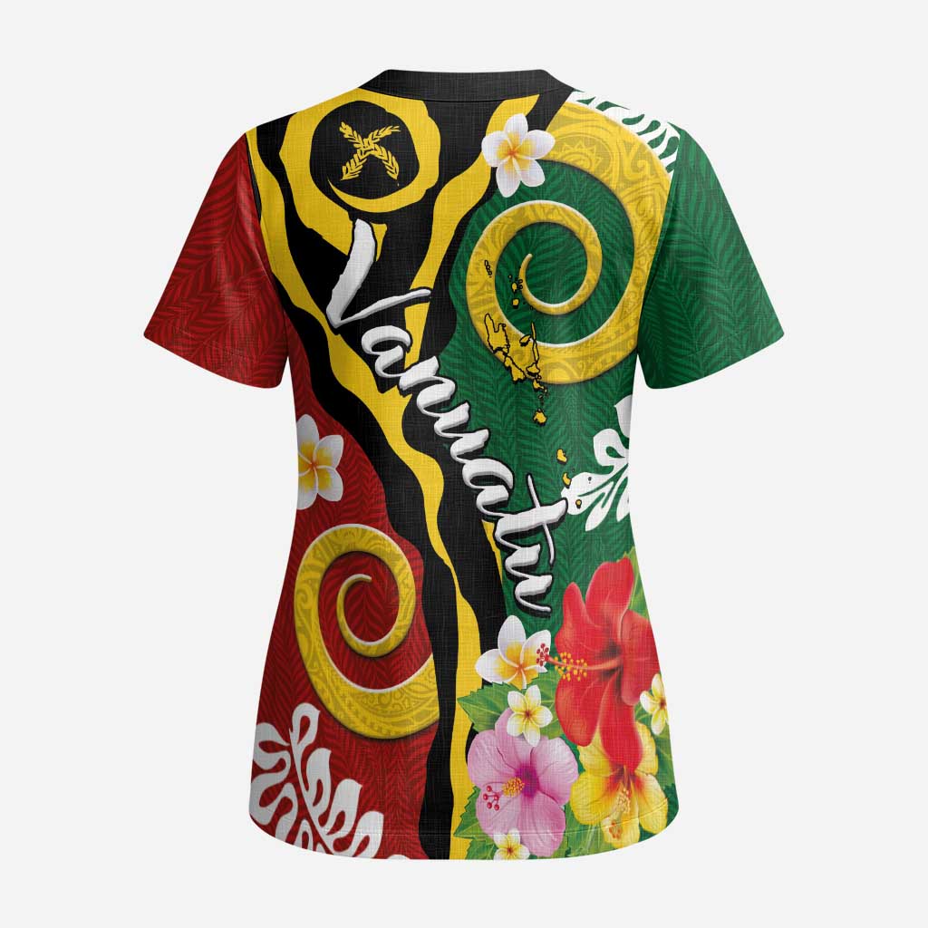 Melanesian Vanuatu Tribal Boar Tusk Scrub Top Tropical Plants and Namele Motifs - Polynesian Pride