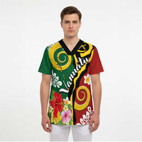 Melanesian Vanuatu Tribal Boar Tusk Scrub Top Tropical Plants and Namele Motifs - Polynesian Pride