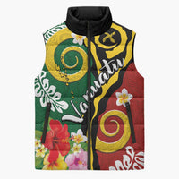 Melanesian Vanuatu Tribal Boar Tusk Sleeveless Puffer Jacket Tropical Plants and Namele Motifs - Polynesian Pride