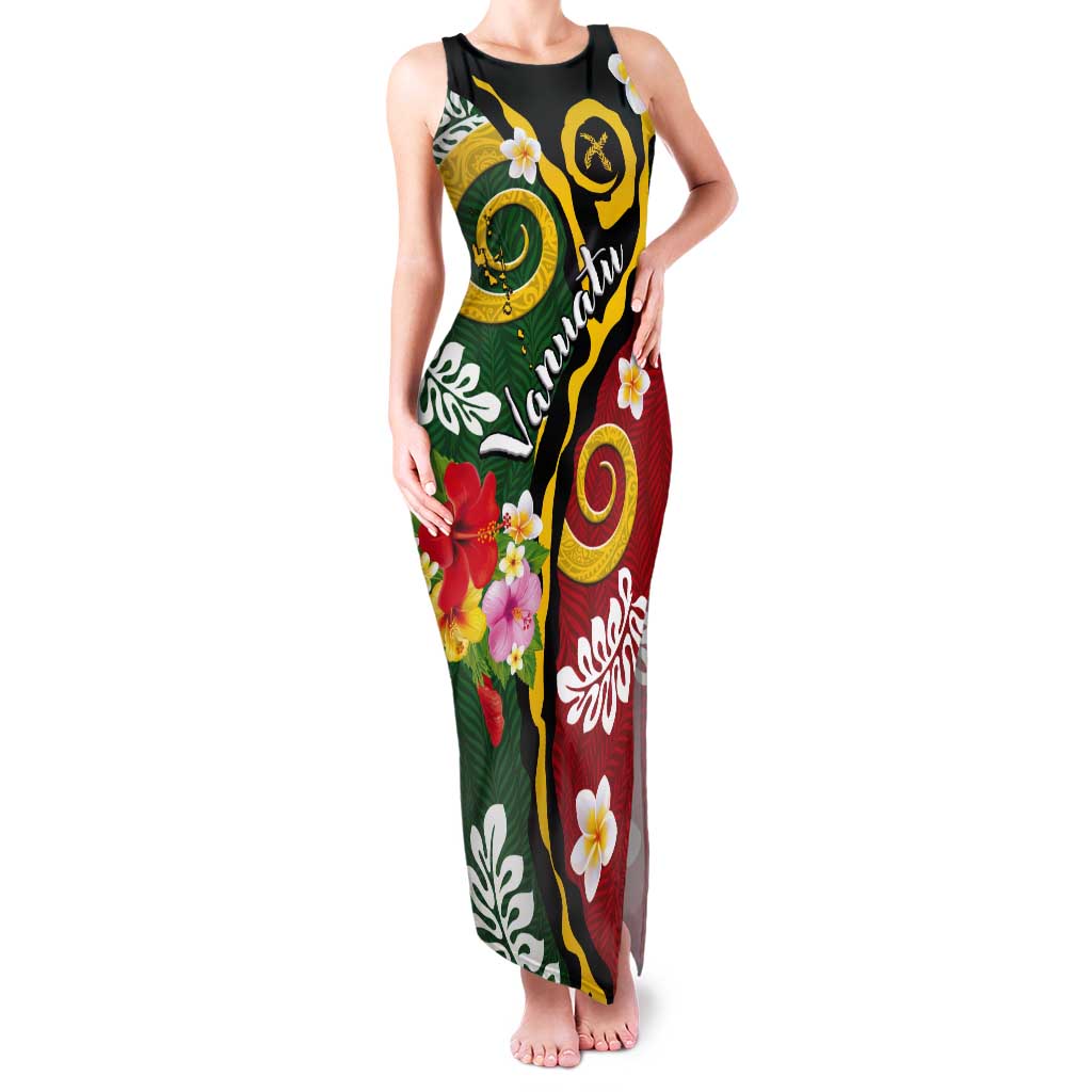 Melanesian Vanuatu Tribal Boar Tusk Tank Maxi Dress Tropical Plants and Namele Motifs - Polynesian Pride