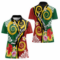 Melanesian Vanuatu Tribal Boar Tusk Women Polo Shirt Tropical Plants and Namele Motifs - Polynesian Pride